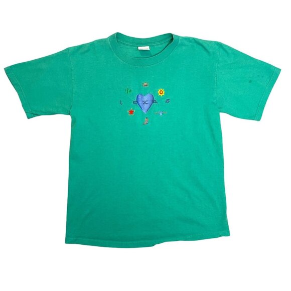 Vintage Anvil Embroidered Texas T Shirt Green Short Sleeve Western Cowgirl Sz M - Picture 1 of 8